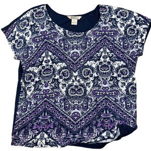 LUCKY BRAND Womens Paisley Bohemian Print Jersey Tee Short Sleeve Purple Size L